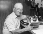 Richard Jay Angelo Sr., November 1989, with his Speed Graphic camera. (Lebonan Daily News File Photo)